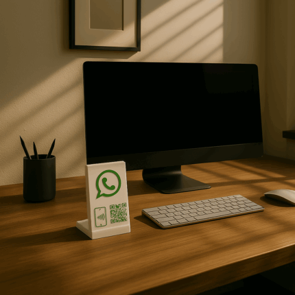 L'Espositore Whatsapp NFC e realizzato con materiali resistenti e un design moderno, si adatta perfettamente a qualsiasi ambiente: reception, bancone, tavolo d’attesa, scrivania o punto cassa. È pensato per facilitare il contatto diretto con clienti, visitatori o ospiti, offrendo un'esperienza veloce e senza attriti. Ogni espositore è dotato di chip NFC integrato e QR Code personalizzato, compatibili con tutti gli smartphone moderni, sia Android che iOS. Non necessita di app o configurazioni complesse: l’utente tocca o inquadra, e la conversazione su WhatsApp si avvia subito.