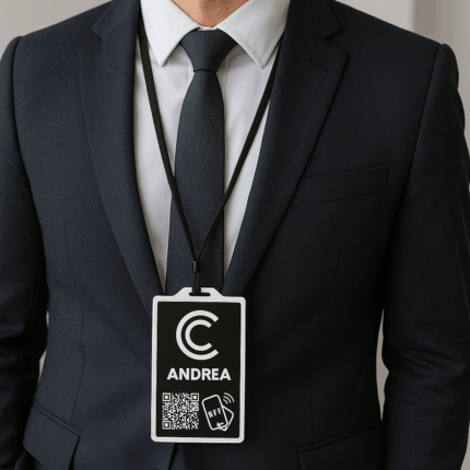 MYBADGE: la nostra soluzione NFC e QR code Per rispondere alle esigenze di sicurezza, praticità e innovazione, abbiamo sviluppato MYBADGE, un badge personalizzato che integra tecnologia NFC e QR code in un unico supporto leggero ed elegante. Caratteristiche principali Chip NFC Integrato Bastano pochi millimetri di prossimità per scambiare dati in modo sicuro: aprire porte, verificare credenziali o avviare processi digitali senza contatti diretti. QR Code Dinamico Generato in tempo reale e aggiornabile da remoto, il QR code può rimandare a dati personali, aziendali, social e sito web. Design Personalizzato Forma, colori e materiali a scelta: plastica ecologica. Il logo e le informazioni aziendali sono stampati con tecniche per massima durabilità. Piattaforma di Gestione Centralizzata Un cruscotto web permette di monitorare l’utilizzo di ogni badge (accessi, scansioni, eventi), di aggiornare i dati NFC/QR senza sostituire il supporto fisico.