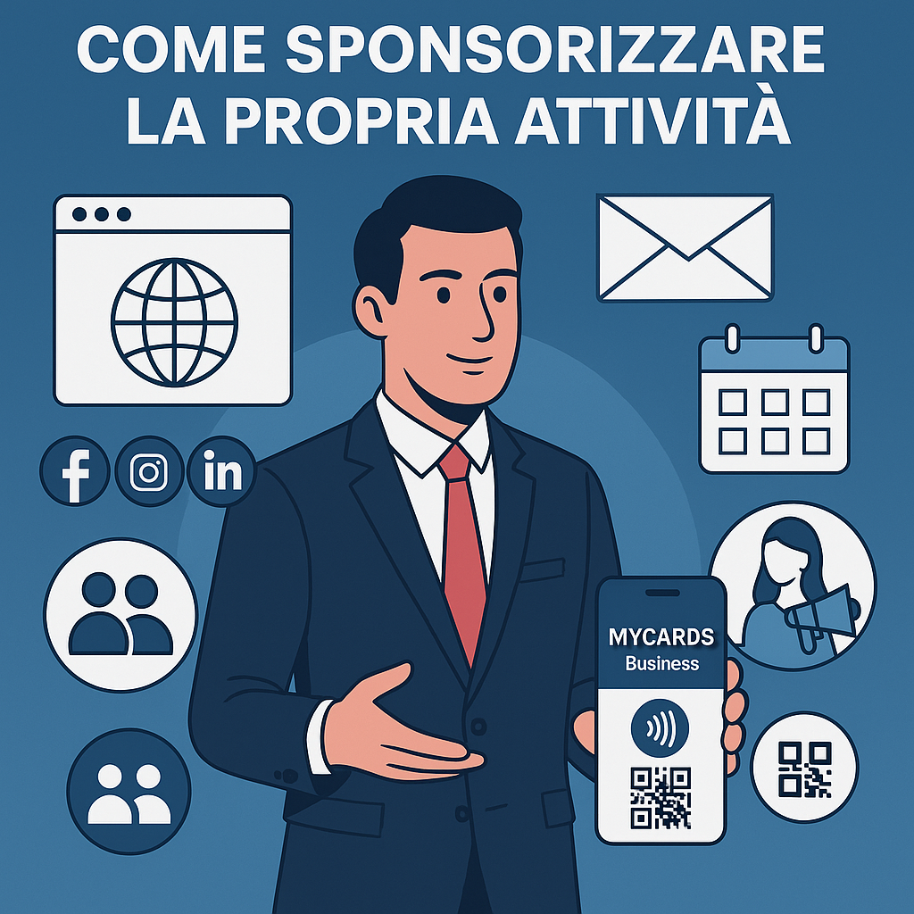 Come sponsorizzare la propria attività : strategie per farsi conoscere e creare connessioni durature Nel mondo iper-connesso di oggi, saper “condividere” la propria realtà imprenditoriale significa raggiungere clienti, partner e stakeholder ovunque si trovino. Vediamo le leve più efficaci per diffondere messaggi, creare fiducia nel brand e trasformare ogni contatto in un’opportunità di crescita. 1. Sito web e blog aziendale Il sito è il tuo “shop” digitale sempre aperto: Ottimizzazione SEO: scegli parole chiave legate al tuo settore per comparire nelle ricerche utenti. Blog interno: pubblica contenuti utili (guide, case study, trend) per attirare traffico qualificato e posizionarti come esperto. 2. Social media e community Piattaforme diverse per pubblici diversi: LinkedIn: con oltre 1 miliardo di iscritti è ideale per B2B e networking professionale Instagram e Facebook: perfetti per storytelling visivo e promozioni localizzate; il 78 % delle imprese locali li usa per aumentare la brand awareness Gruppi e community: partecipare attivamente a discussioni di settore crea autorevolezza e visibilità organica. 3. Email marketing e newsletter Un contatto diretto nella casella di posta: Segmentazione per inviare messaggi rilevanti a ciascun target. Automazioni (drip campaign) per nutrire i lead lungo il funnel. Call-to-action chiari per spingere a visita al sito, download di materiali o richiesta di preventivo. 4. Eventi, webinar e fiere Non lasciare che il digitale annulli l’umano: Webinar su temi di interesse attirano iscritti profilati. Stand e workshop in fiere di settore favoriscono il contatto faccia-a-faccia. Follow-up immediato per consolidare ogni nuovo contatto. 5. Collaborazioni e influencer marketing Amplifica il tuo messaggio grazie ad altri: Partnership con aziende complementari per co-marketing. Micro-influencer: endorsement da profili di nicchia aumenta la fiducia e l’engagement. 6. Referral, testimonial e recensioni Il passaparola digitale conta più che mai: Programmi referral incentivano clienti soddisfatti a consigliarti. Recensioni online su Google My Business, Trustpilot, Yelp rafforzano la reputazione. 7. Strumenti innovativi: il digital networking Ogni incontro diventa un’occasione di contatto immediato: Il 93 % dei recruiter usa LinkedIn per scoprire talenti, ma solo il 36 % dei consumatori interagisce regolarmente con i contenuti aziendali sui social. Serve un “gancio” elegante e rapido per lasciare il segno: il biglietto da visita digitale. MyCards Business: la tua vetrina sempre con te MyCards Business trasforma il tradizionale scambio di contatti in un gesto smart: Account proprietario: personalizzi logo, colori e link per raccontare la tua azienda. NFC e QR code: un semplice tap o scan salva immediatamente tutte le informazioni. Aggiornamenti live: cambi dati o promozioni? Basta un click, senza ristampe. Zero costi ricorrenti: investimento unico che elimina sprechi di carta e abbonamenti nascosti. Conclusione Sponsorizzare la propria attività oggi significa integrare canali tradizionali e digitali, con un’attenzione particolare al networking smart. Affidati a strategie collaudate e a soluzioni come MyCards Business per fare sempre bella figura, restare memorabile e convertire ogni nuovo contatto in un reale valore di business.